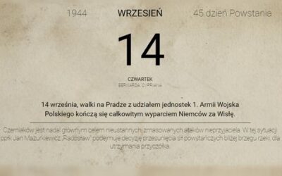 14 Września – Armia Czerwona wkroczyła na Pragę. Wraz z wyzwoleniem z okupacji hitlerowskiej, na prawym brzegu Wisły zapanował terror NKWD i UB. Katownie, gdzie mordowano Polaków mieściły się w piwnicach budynków.